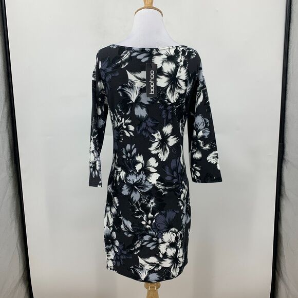 Boohoo Mini Dress Womens 8 Floral Print 3/4 Sleeves Pullover Stretch Boat Neck - Picture 3 of 13
